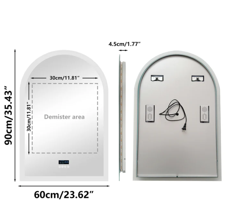 Interior Ave - 90 × 60cm Arched Frameless LED Bathroom Mirror – Bluetooth — image 4