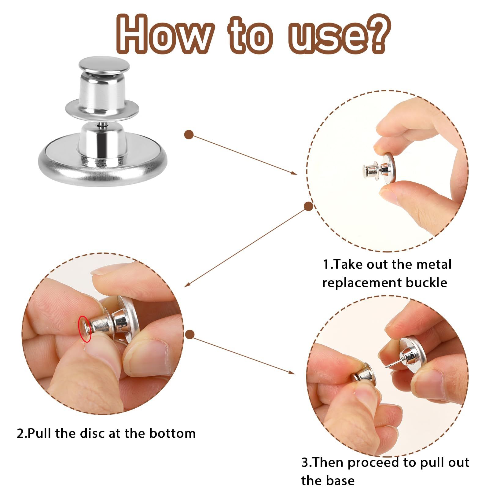 16 Pcs Replacement Button Pins for Jeans, No Sew and No Tools Instant Jean Button Pins for Pants, Reusable and Adjustable — image 3