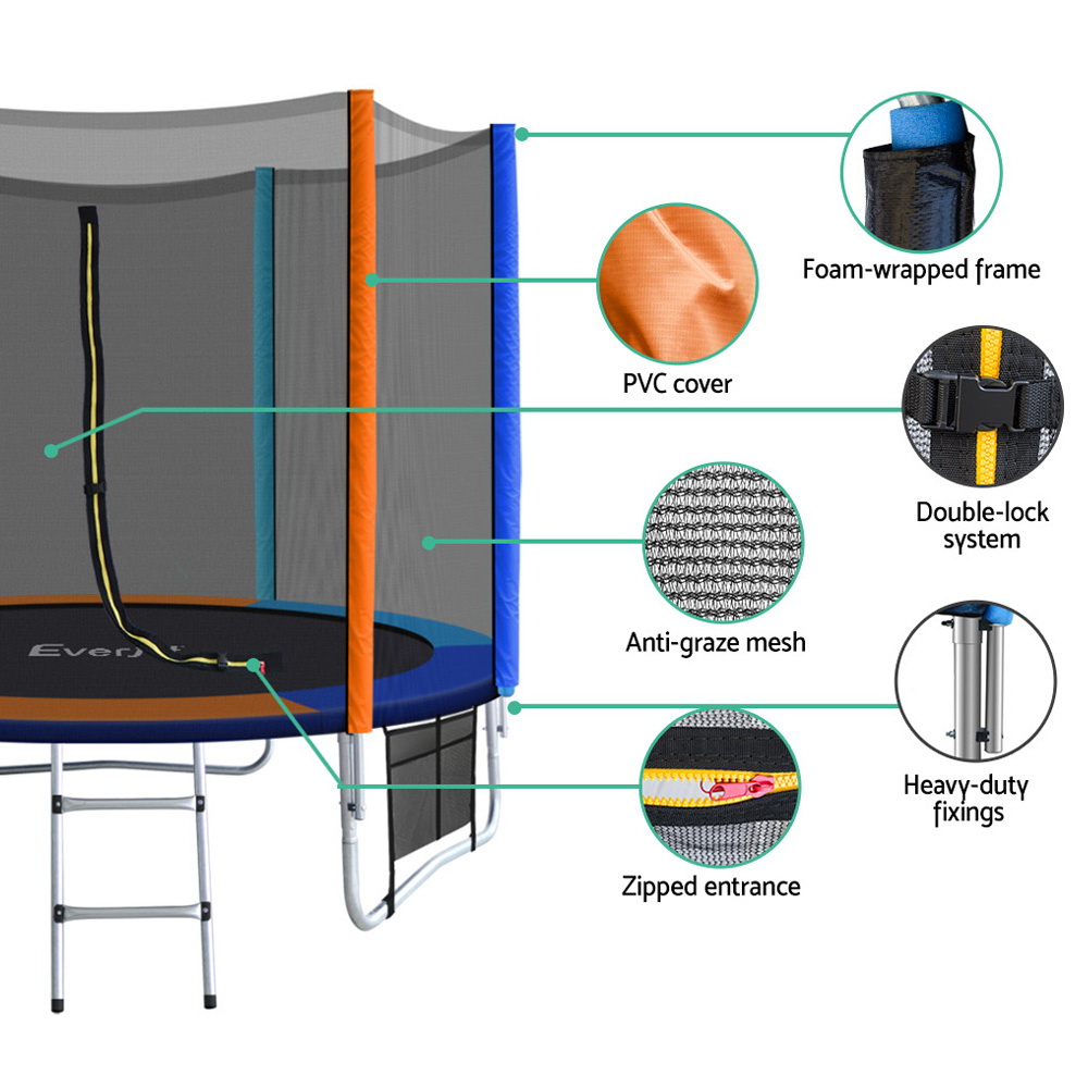 Everfit 8FT Trampoline for Kids w/ Ladder Enclosure Safety Net Pad Gift Round — image 4