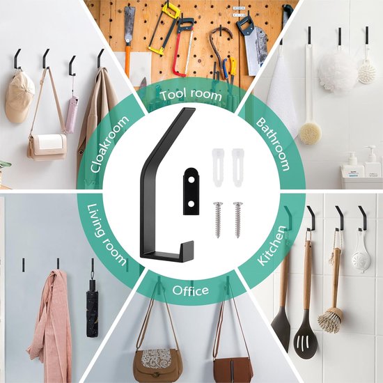 Hooks - 6 pieces - Black clothes hooks - Suitable for screwing with a hidden hole - Modern wall coat rack - For jackets, coats, hats, scarves, towels â image 3