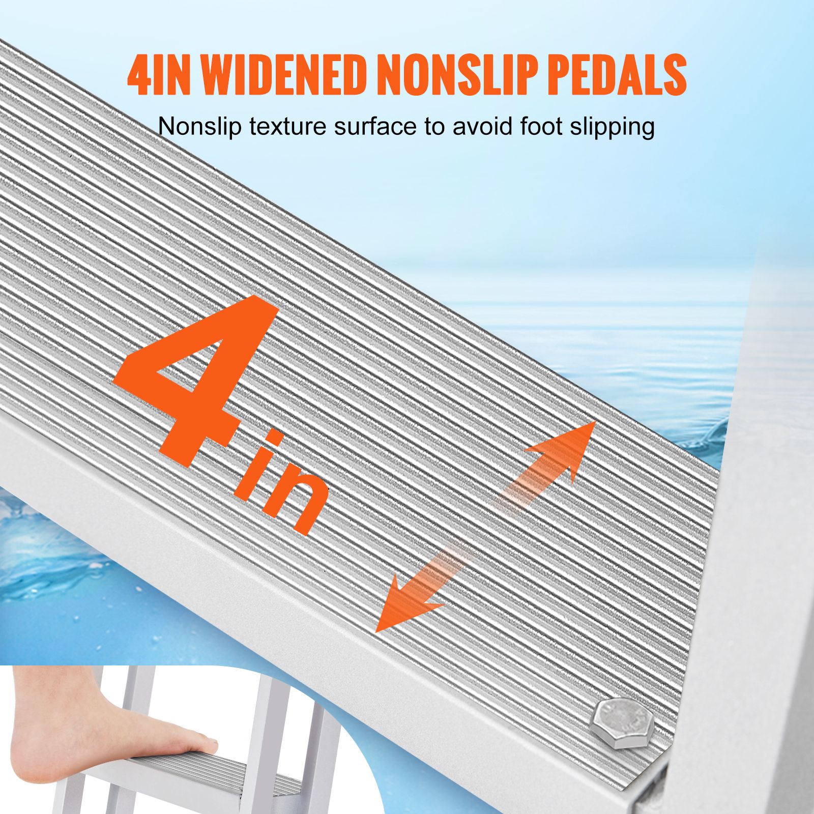 Dock Ladder, Retractable 5 Steps, 350 lbs Load Capacity, Aluminum Alloy Pontoon Boat Ladder with 66.9''-78.9'' Adjustable Height, 4'' Wide Step & Mat, for — image 5