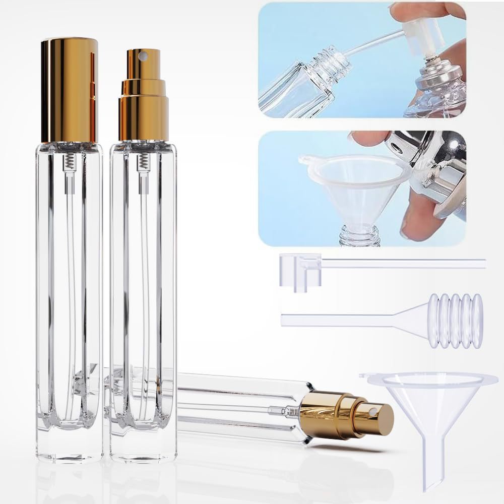 5-Piece Gold Premium Glass Travel Perfume Atomizer Set - 10ml Portable Refillable Sprayers with Transfer Tools — image 3