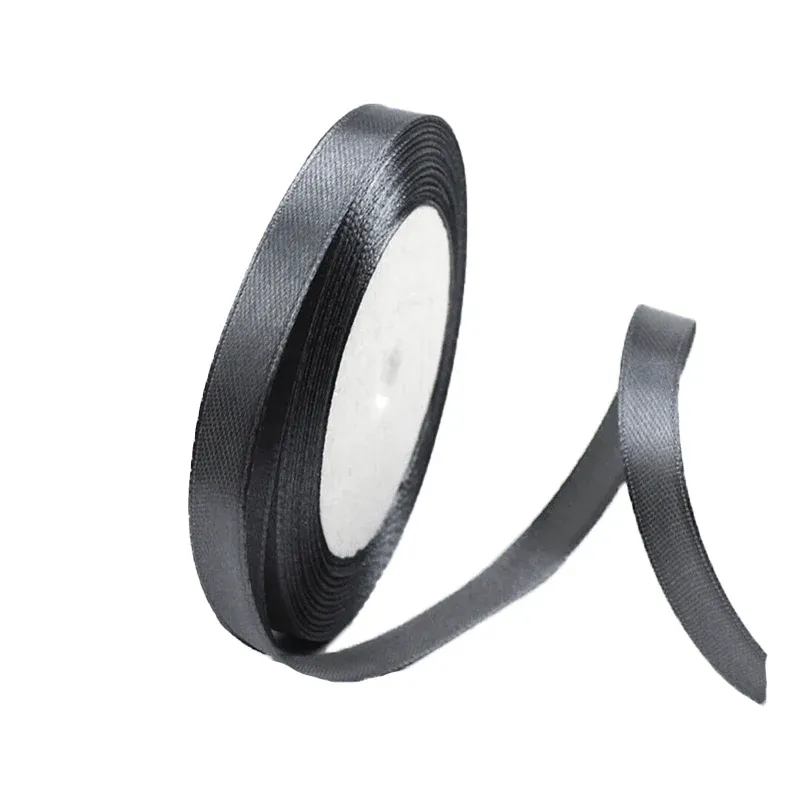 10mm Width Satin Hair Ribbon Wedding Party Decoration Gift Banquet 5m - Dark Grey