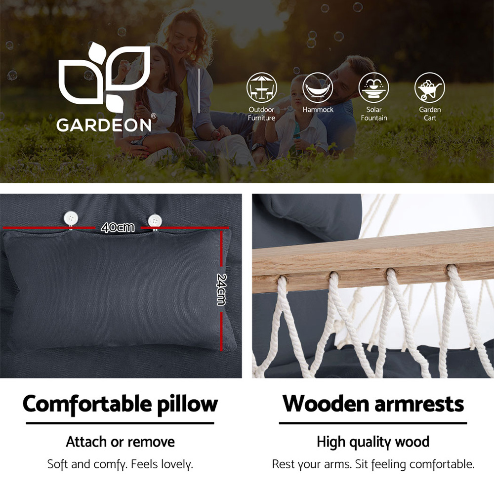 Gardeon Hammock Chair with Steel Stand Armrest Outdoor Hanging Grey — image 4