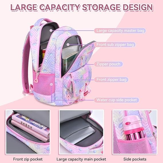 3-Piece Girls Backpack Set with Pencil Case and Lunch Bag, Pink, for Elementary & Teenage Students — image 4