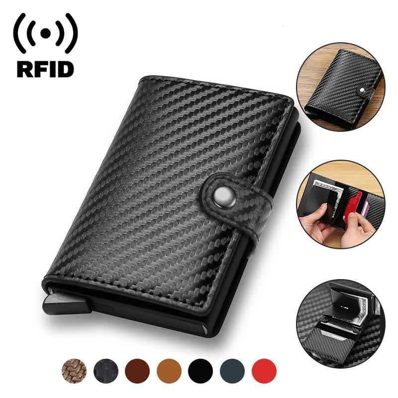 Carbon Fiber Credit Card Holder Wallet Men RFID Smart Metal Thin Slim Pop Up Minimalist Wallet Small Black Wallet Metal Vallet Carbon Bronze — image 2