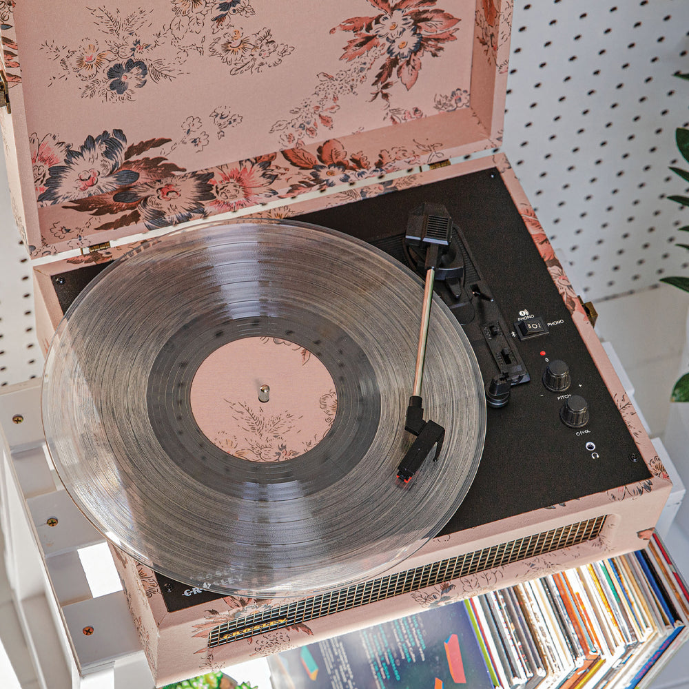 Crosley Voyager Bluetooth Portable Turntable - Floral + Bundled Crosley Record Storage Display Stand — image 4