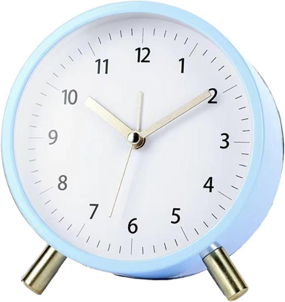 Small Silent Alarm Clock with Night Light and Backlight for Bedroom Office Living Room, Blue, Metal — image 2