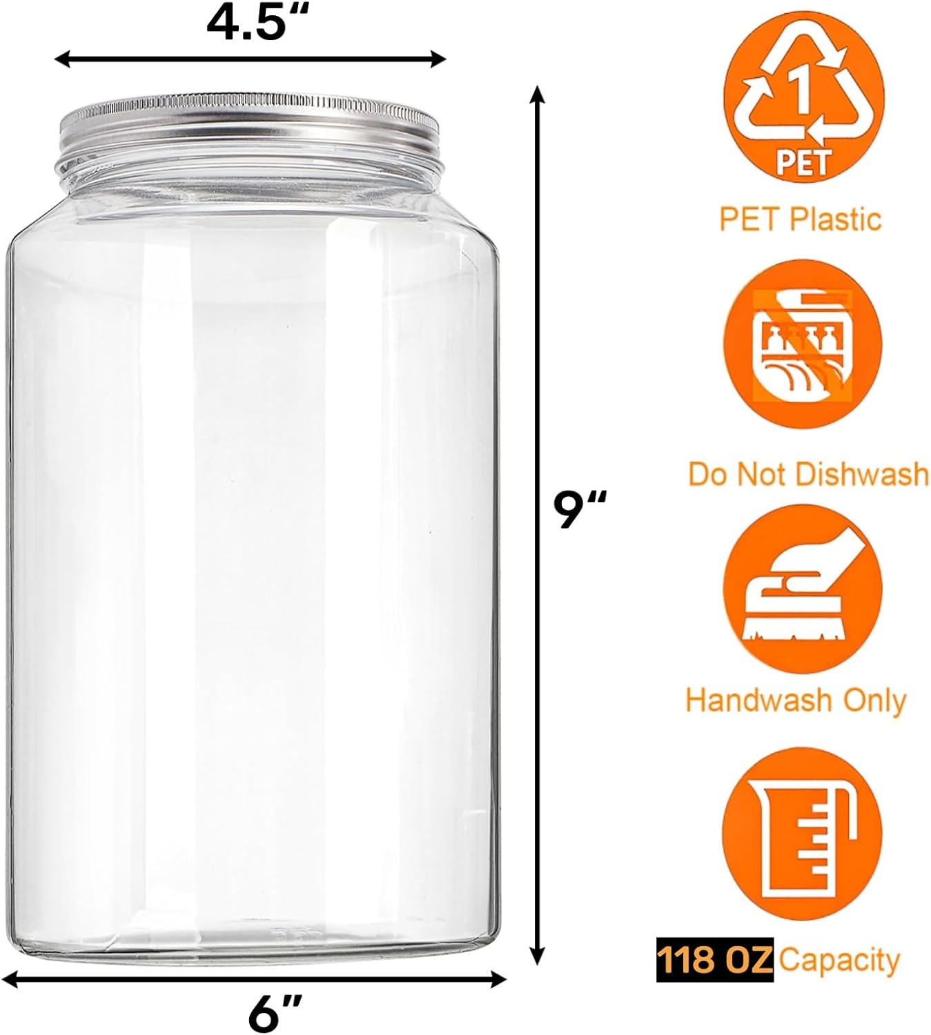 2 Pack 1 Gallon Extra Large Clear Plastic Jars, 118 OZ Food Storage Container with Lid, BPA Free Wide Mouth Jar, Reusable Airtight Mason Jug for Dry Goods โ image 2
