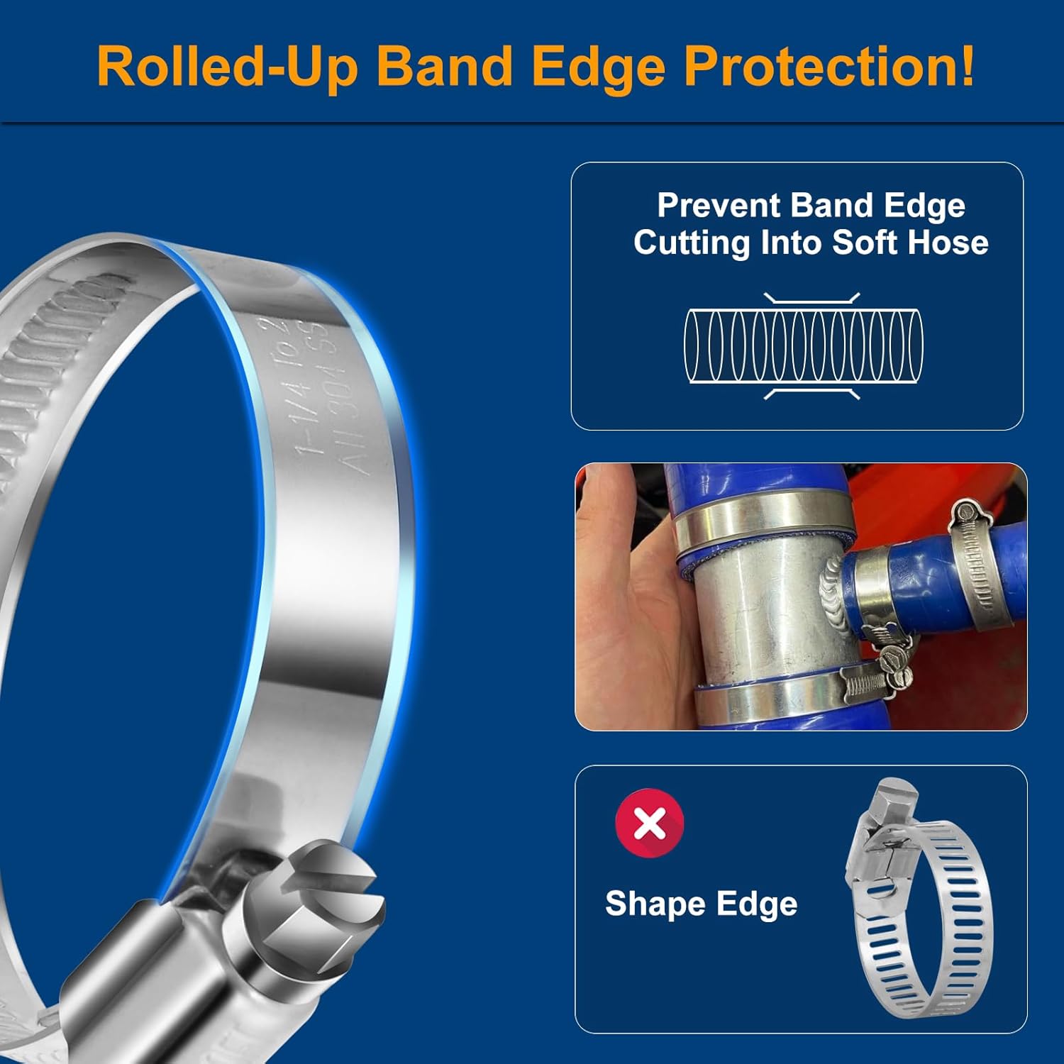 Non-Slip Worm Gear Hose Clamps#6, 1/2" to 3/4"(12-20mm) Adjustable Stainless Steel Screw Clamps for Automotive, Fuel Line, Garden, Heater, Radiator Tube Pipe — image 4