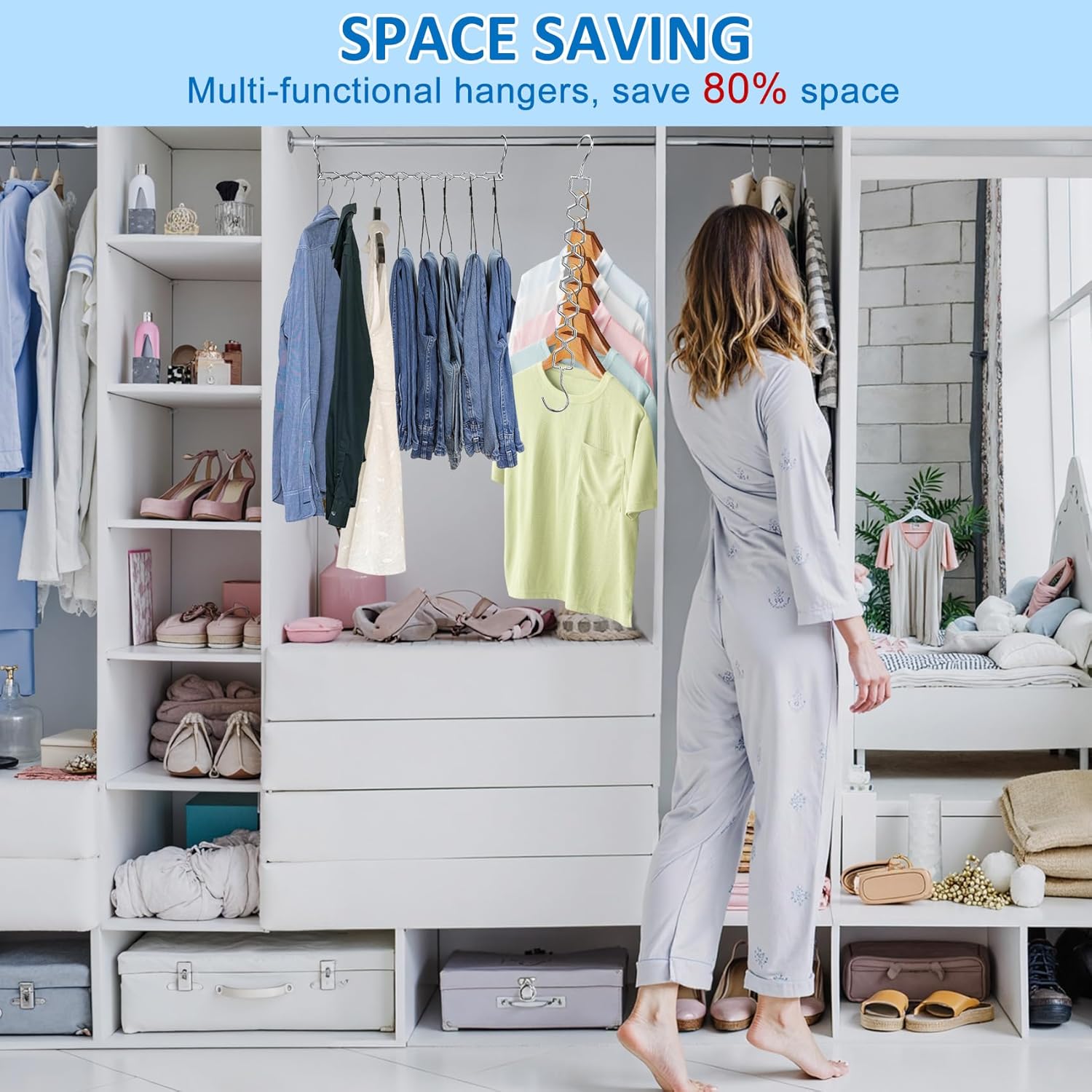Space Saving Hangers for Clothes 6 Pack, Sturdy Metal Hangers Heavy Duty Magic Clothes Space Saver Hanger Organizer with 360° Swivel Hook, Closet Organizers — image 5