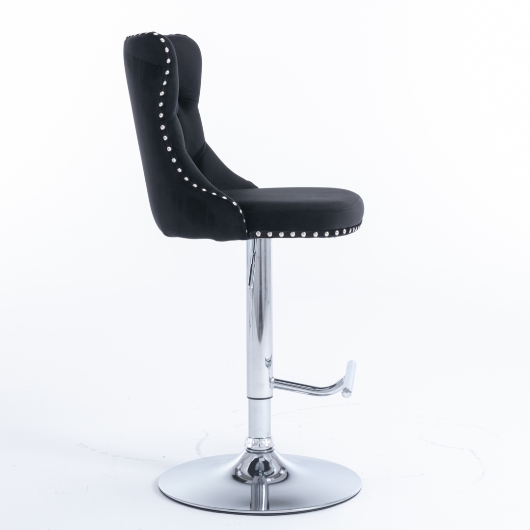 2x Height Adjustable Swivel Bar Stool Velvet Studs Barstool with Footrest and Chromed Base- Black โ image 5