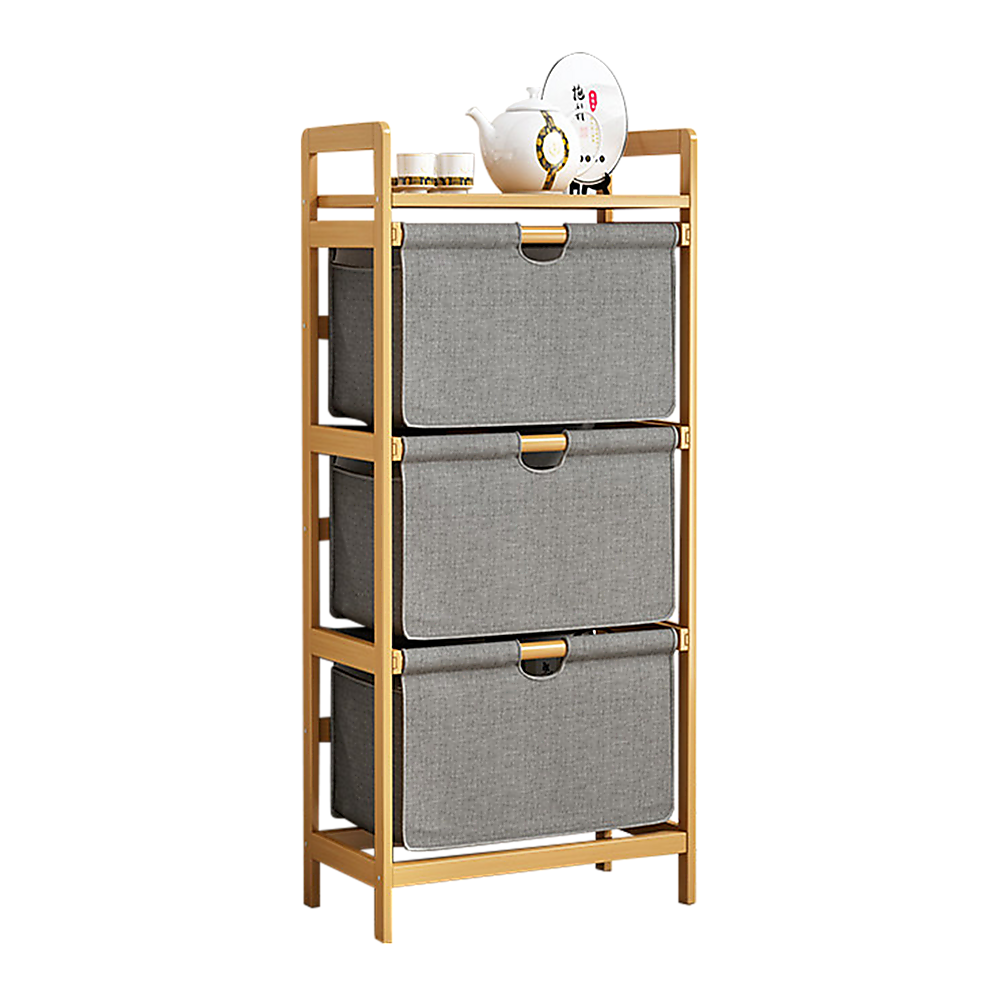 Bamboo Shelf with Storage Hamper – Wooden Organiser with 3 Laundry Bags — image 6
