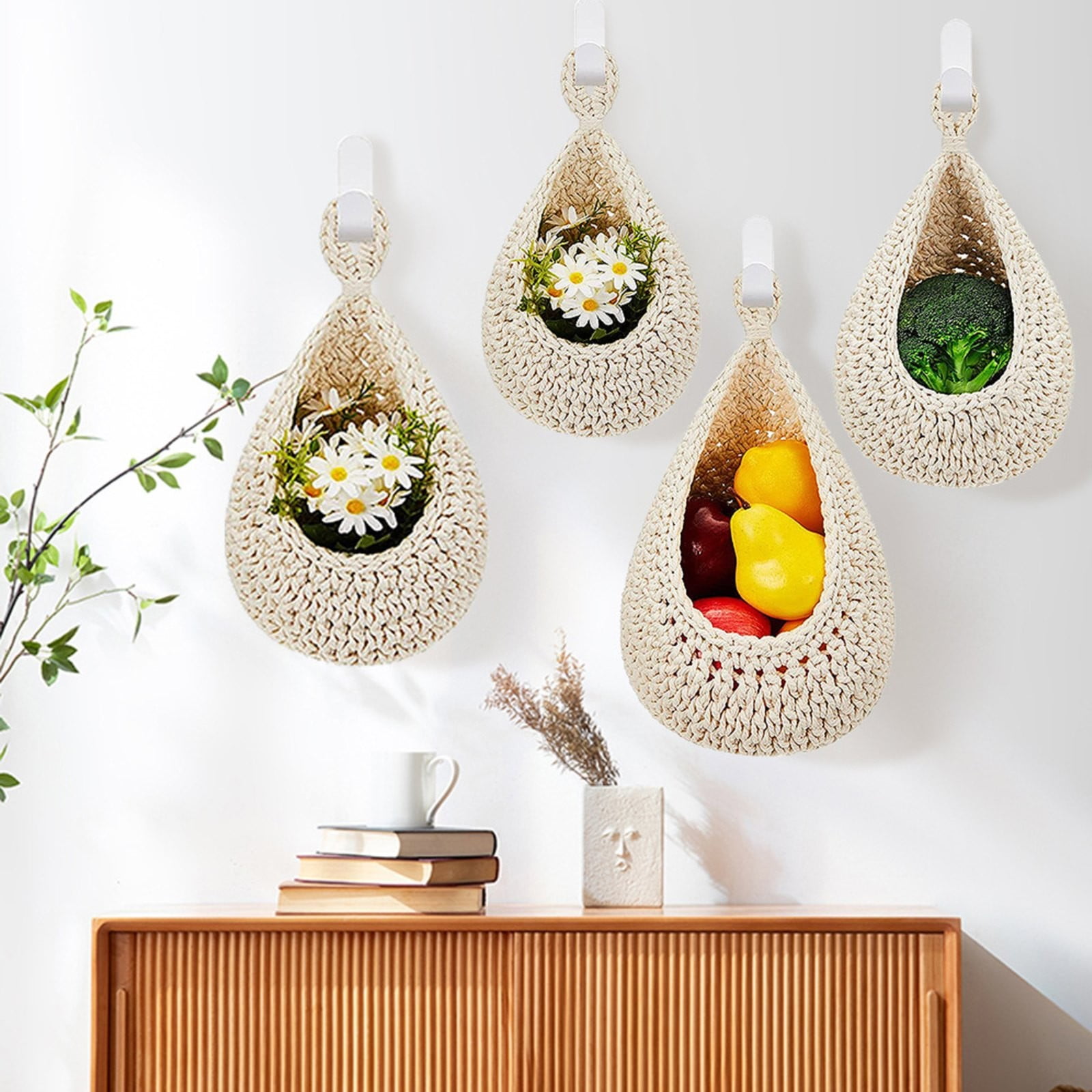 Oval Stackable Plastic Wicker Serving Basket, Imitation Rattan for Bread Fruit Vegetable, Kitchen Restaurant Indoor Outdoor, 35.0 x 30.0 cm, Beige โ image 4