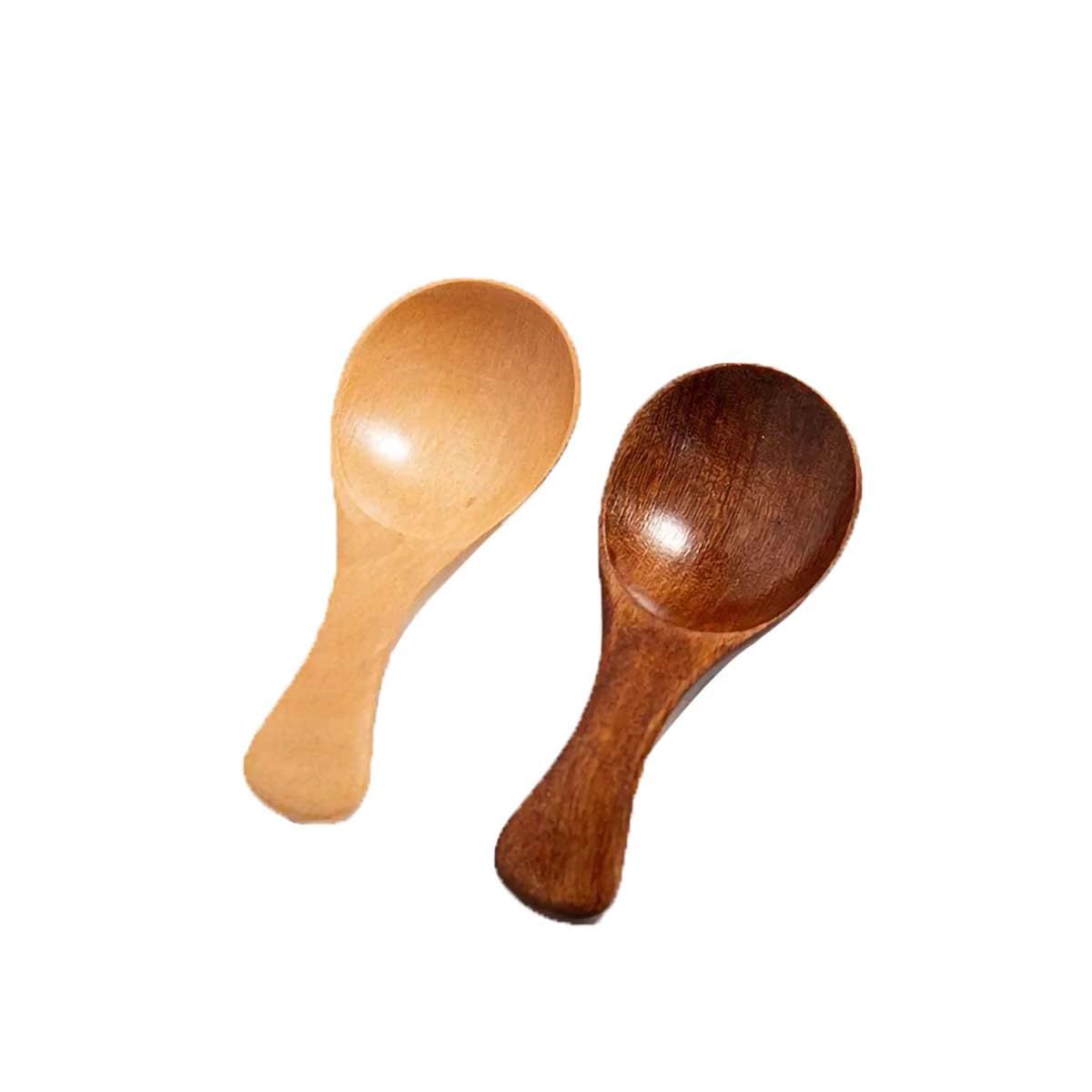 Mini Wooden Spoons Small Kitchen Spice Condiment Spoon Sugar Tea Coffee Scoop Short Handle Wood Spoon Kitchen Gadgets (2PCS )