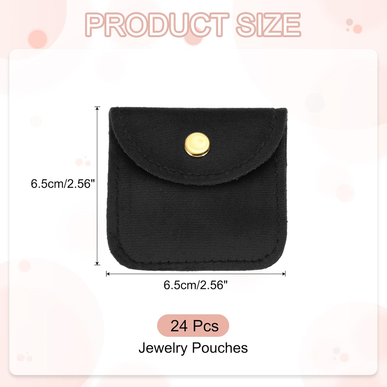 3x3 Inch Velvet Jewelry Pouches, 24 Pcs Packaging Gift Bags with Snap Button for Bracelet Necklace Rings Watch, Black โ image 2