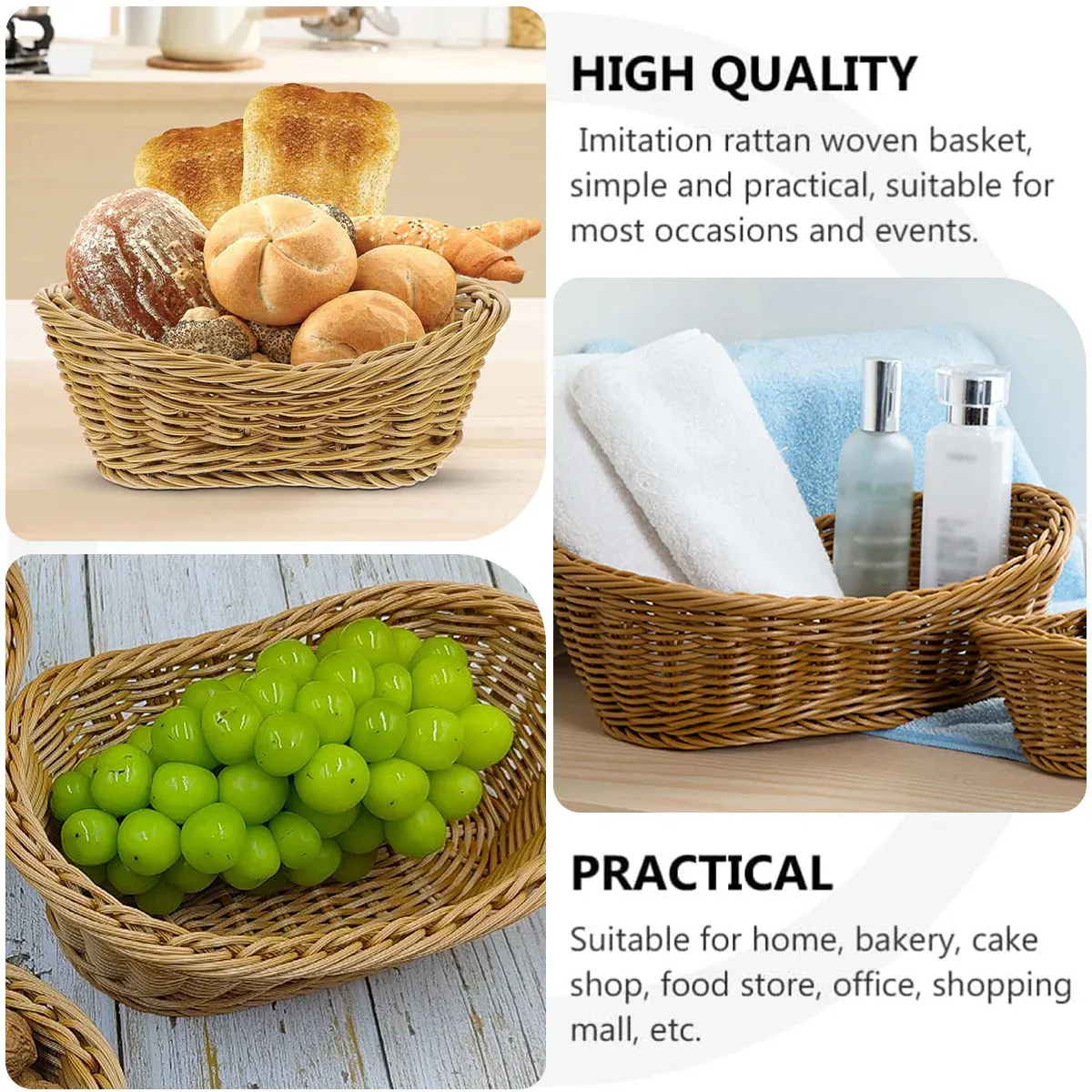 2Pcs Rattan Yuanbao Shaped Fruit Tray Home Storage Basket Living Room Tray — image 6