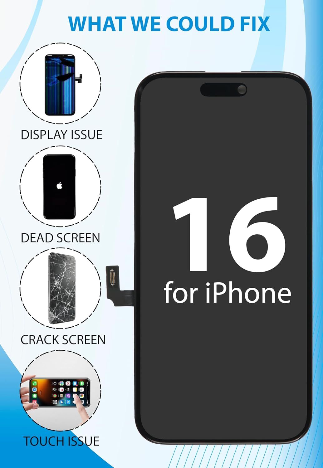 iPhone 16 Screen Replacement, 6.1 Inch Incell LCD Display Touch Screen Digitizer, Comes with Full Repair Tool Kit and Tempered Glass Protector for iPhone 16 โ image 2