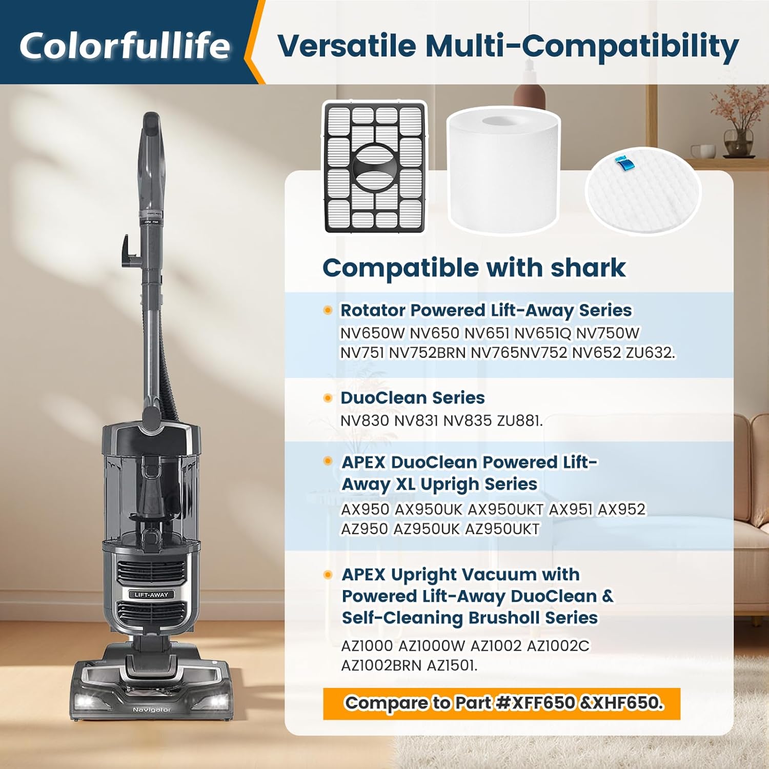 NV752, AZ1002 Filters for Shark Rotator Powered Lift-Away Vacuum NV650, NV650W, NV651, NV652, NV750W, NV751, NV752 NV831, NV835, AX950, AX951, AX952, ZU632 — image 3