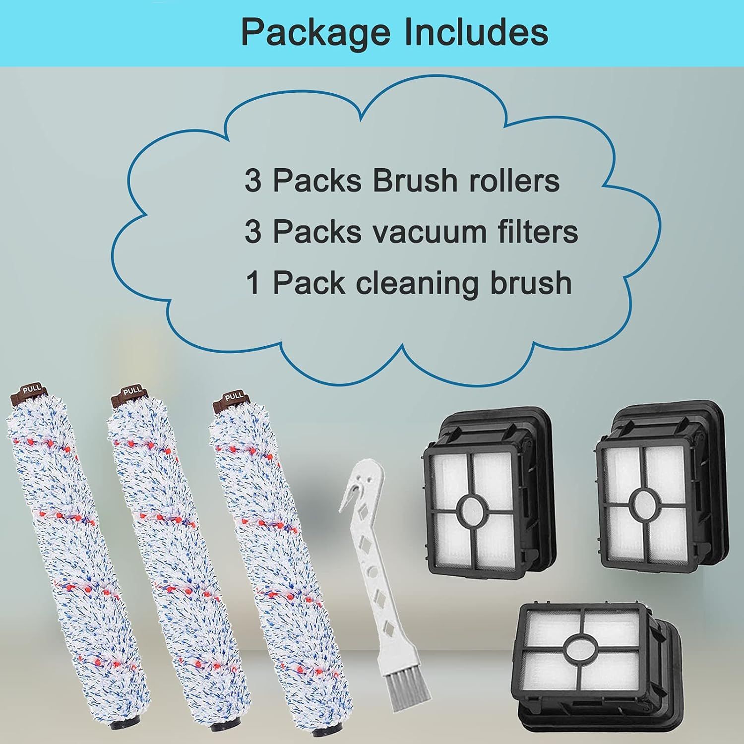 6 Pack Replacement Parts Compatible with Bissell CrossWave Vacuum Cleaner, 3 Pack Multi-Surace Brush Roll 1868,3 Pack Vacuum ilter 1866,Compare to Part — image 5