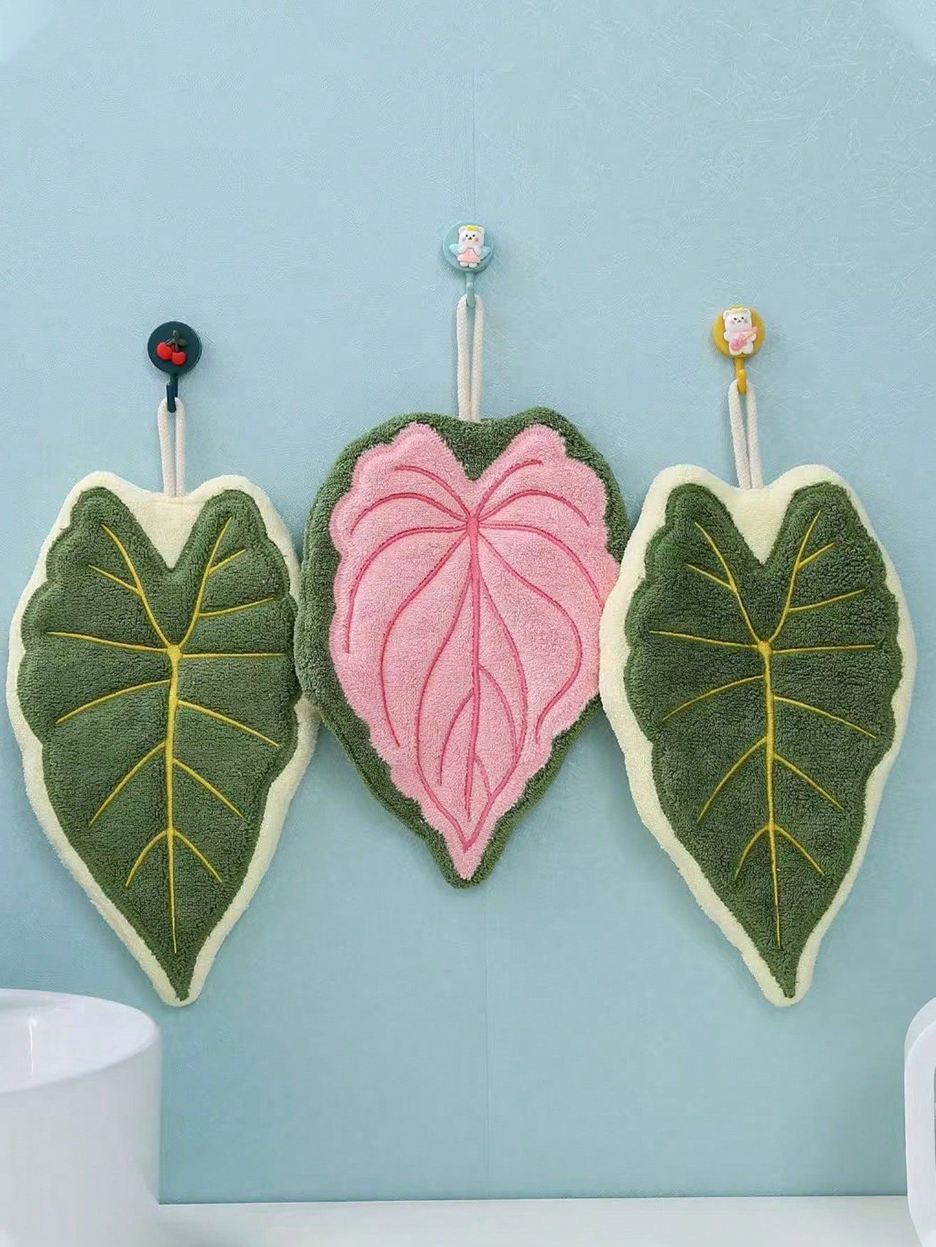 1pc/3pcs Creative Leaf Design Hanging Decorative Hand Towel For Kitchen Bathroom Bedroom Absorbent Easy To Clean Personalized Towel β image 2