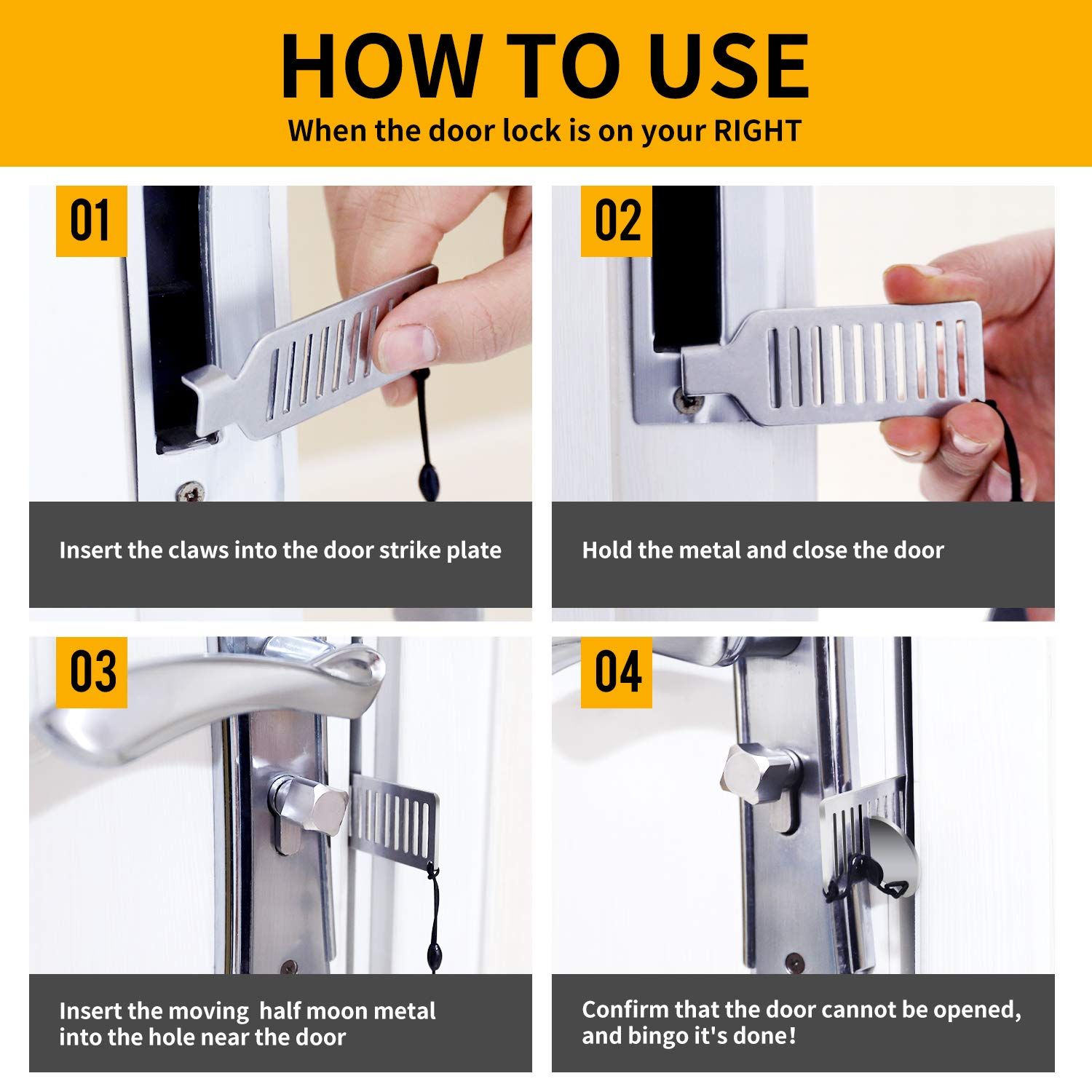 Portable Door Lock for Travel - Improved Travel Door Lock Hotel Door Lock Apartment Security Device Door Jammer — image 4