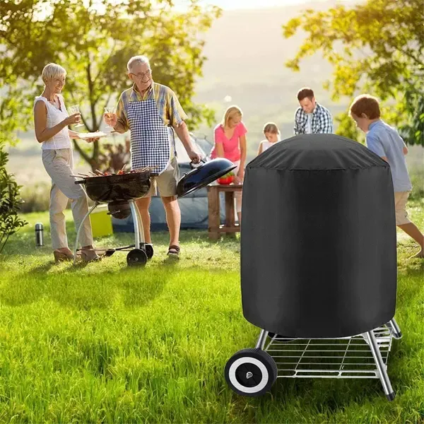 1 Piece Round Charcoal Grill Cover, Polyester Dustproof Outdoor BBQ Protector with Drawstring, Black, 70 x 70 cm โ image 5
