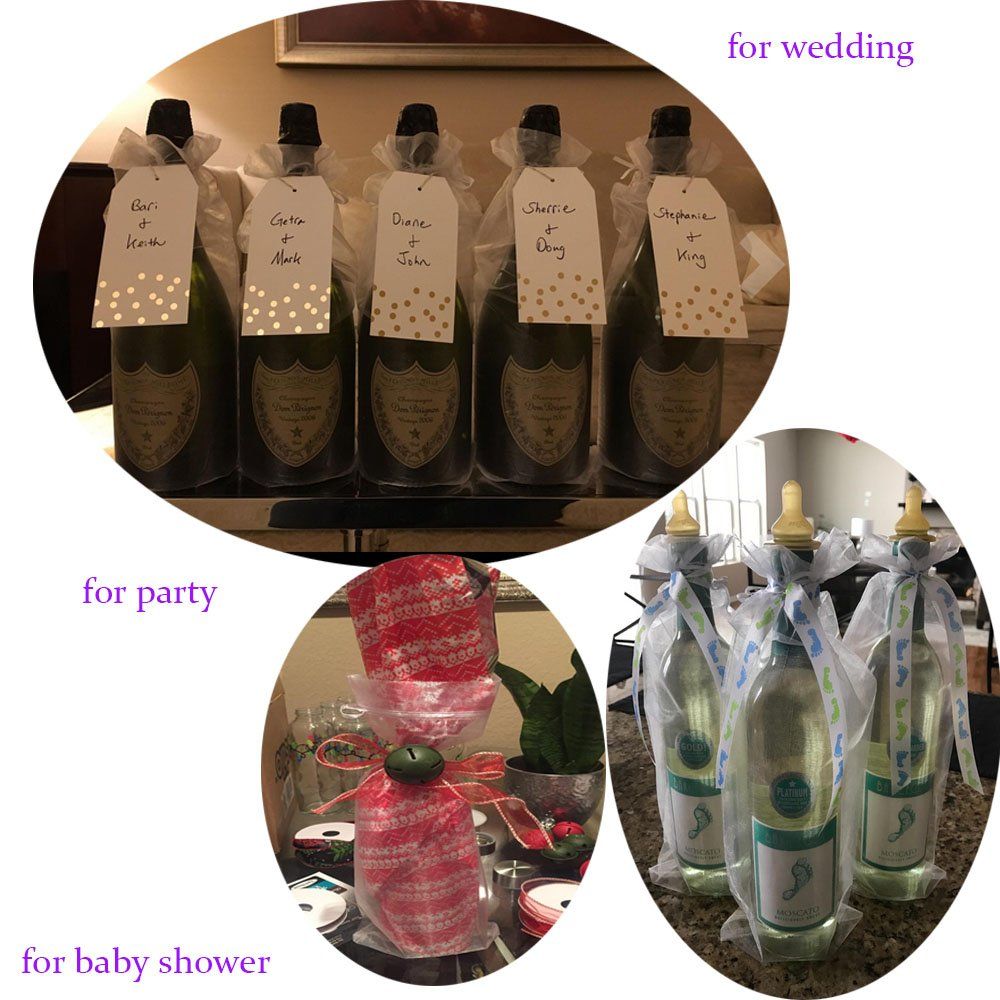 20pcs Sheer Wine Bags 5.5x14.5 inch Reusable Simple Bottle Wrap Dresses Festive Packaging Baby Shower Wedding Favors (white) โ image 4