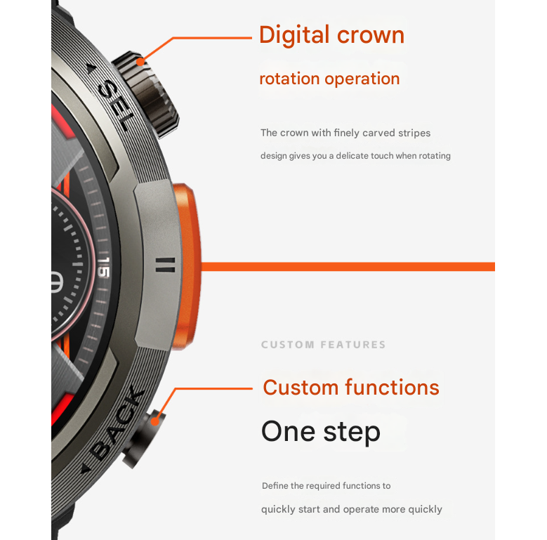 Black-orange Steel Belts Outdoor Smartwatch with 1.45-Inch HD Round Screen and Flashlight โ image 3