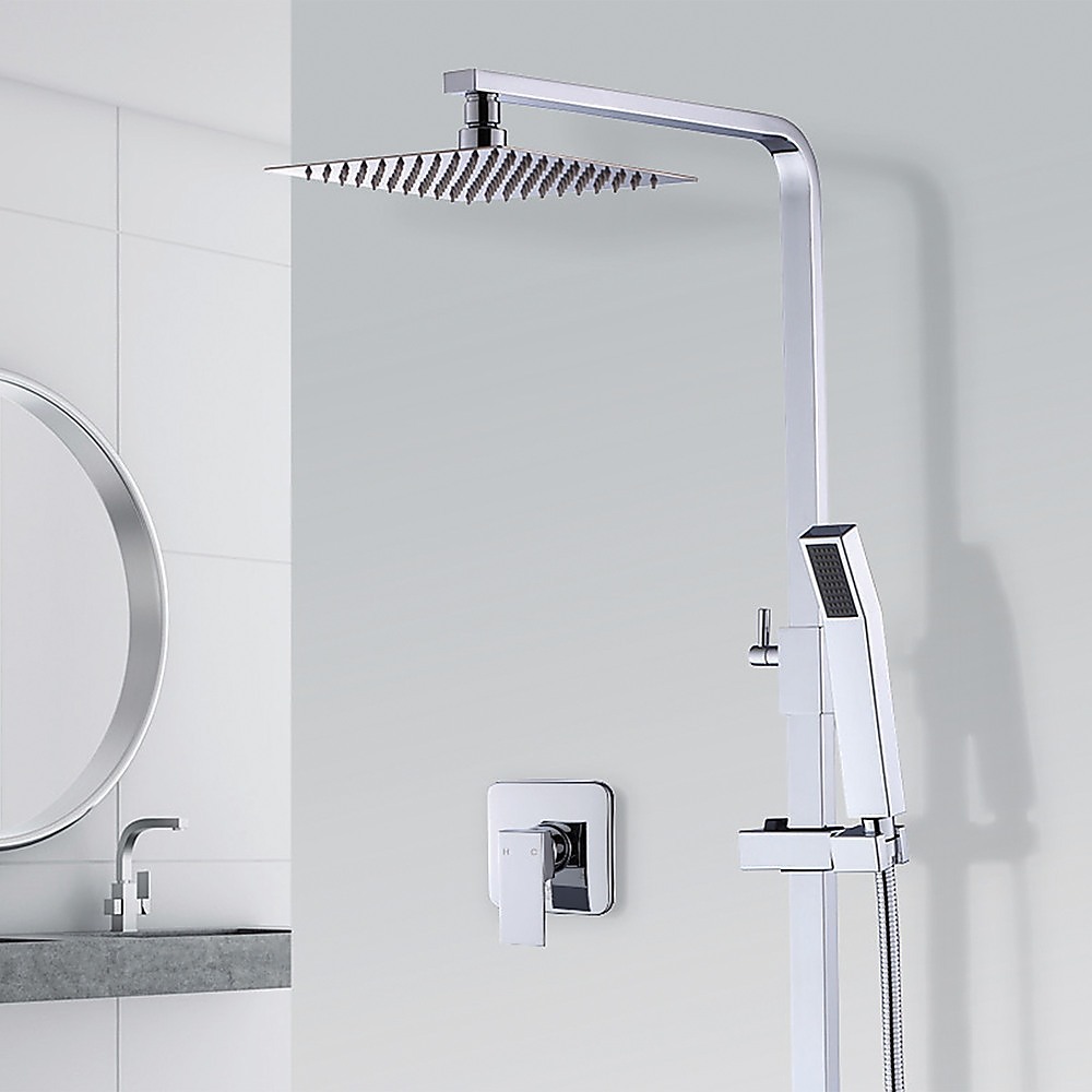 WELS 8" Rain Shower Head Set Square Dual Heads Faucet High Pressure With Mixer โ image 2