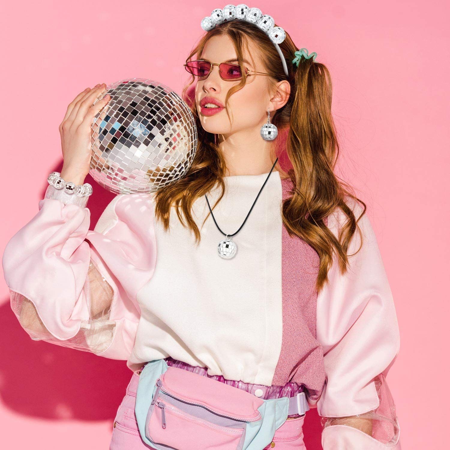 Disco Ball Accessories 70s Disco Costume for Women Disco Ball Headband Earrings Necklace Bracelet (Simple Style) โ image 4