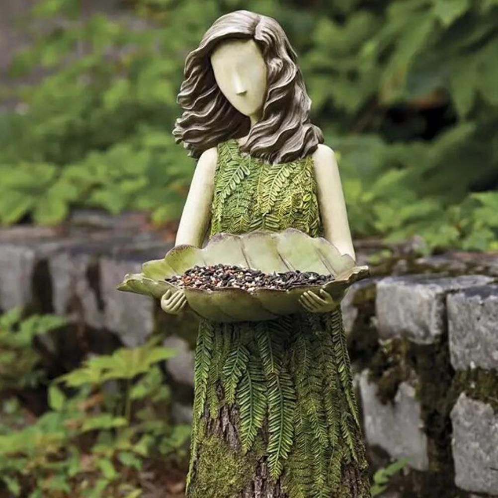 Fairy Garden Statue with Bird Feeder Lawn Resin Ornaments Garden Art Sculptures for Outdoor Decorations — image 5