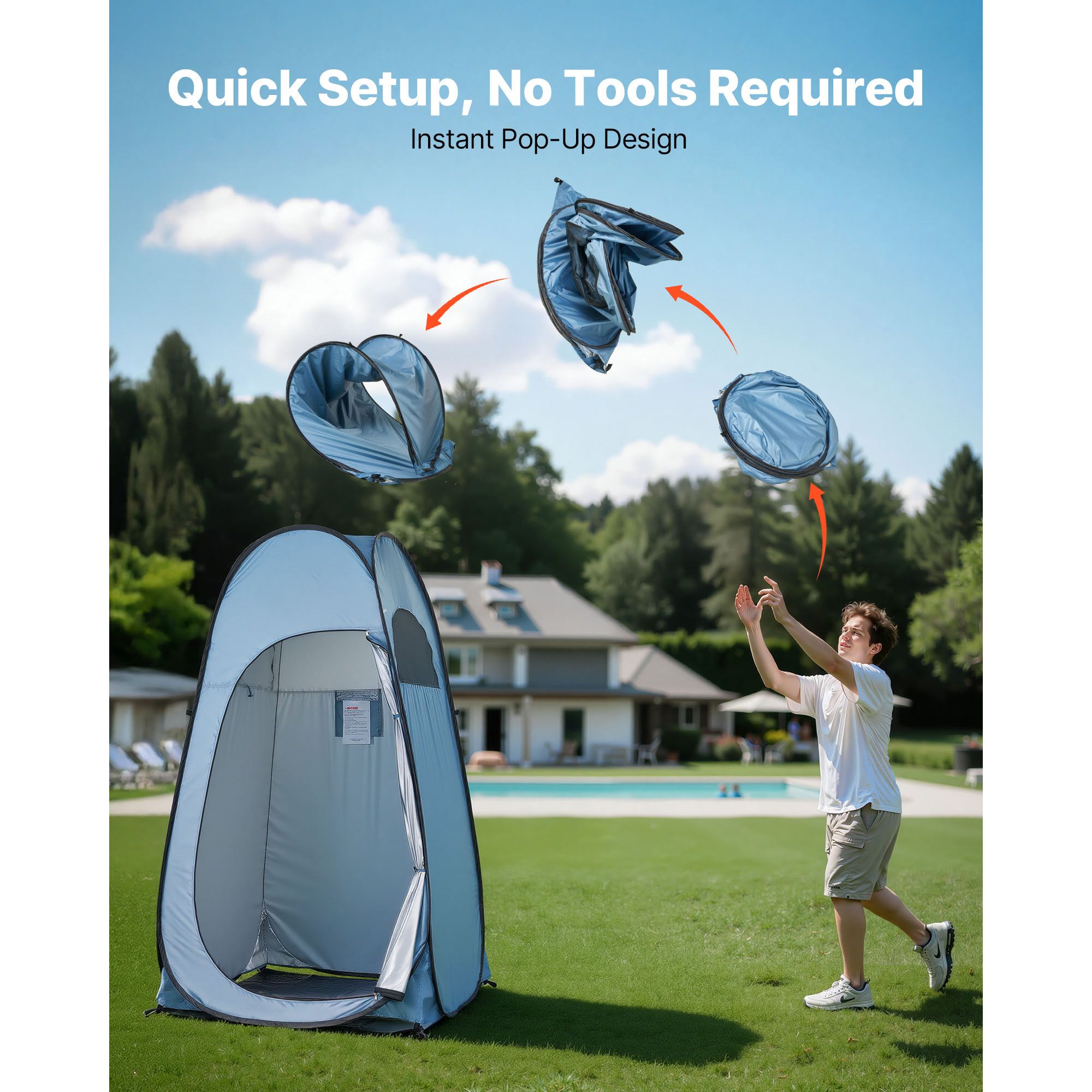 Pop up Shower Tent, Instant Portable Privacy Tent Changing Room with Hanging Bag, Ground Stakes, Ropes, Carry Bag, 190T Polyester with Silver โ image 4