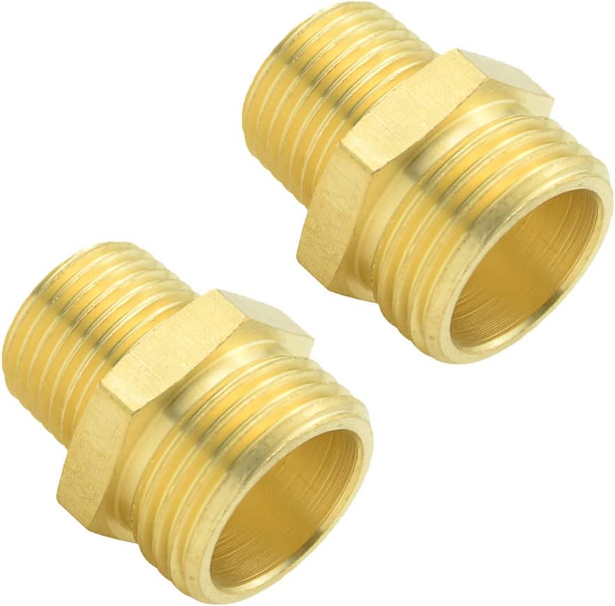 3/4" GHT Male x 1/2" NPT Male Brass Pipe Fittings Hex Nipple Adapter(Pack of 2)