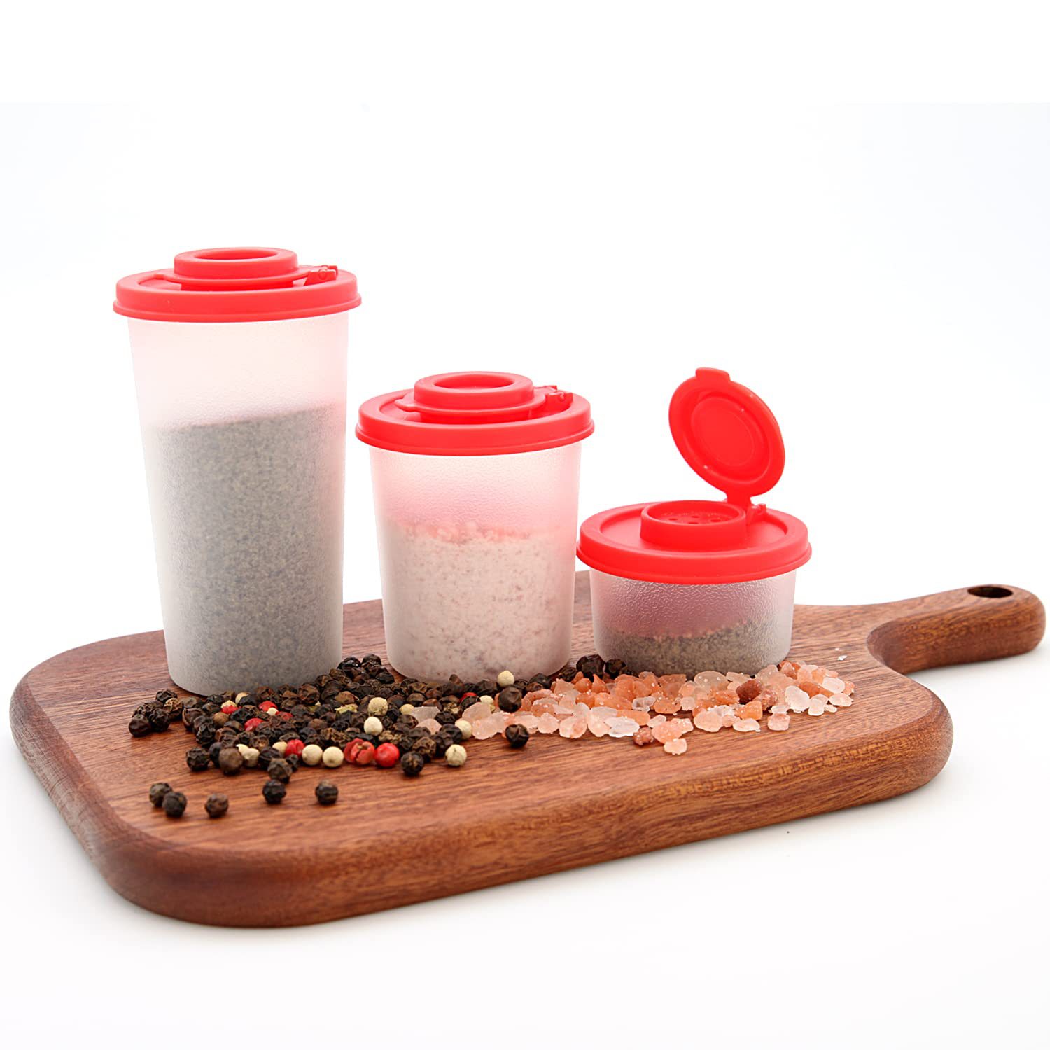 Mini Compact Spice Shaker Set(1 Small + 1 Medium + 1 Large) - Transparent Salt and Pepper Dispensers for Camping, Picnic & Outdoor Grilling