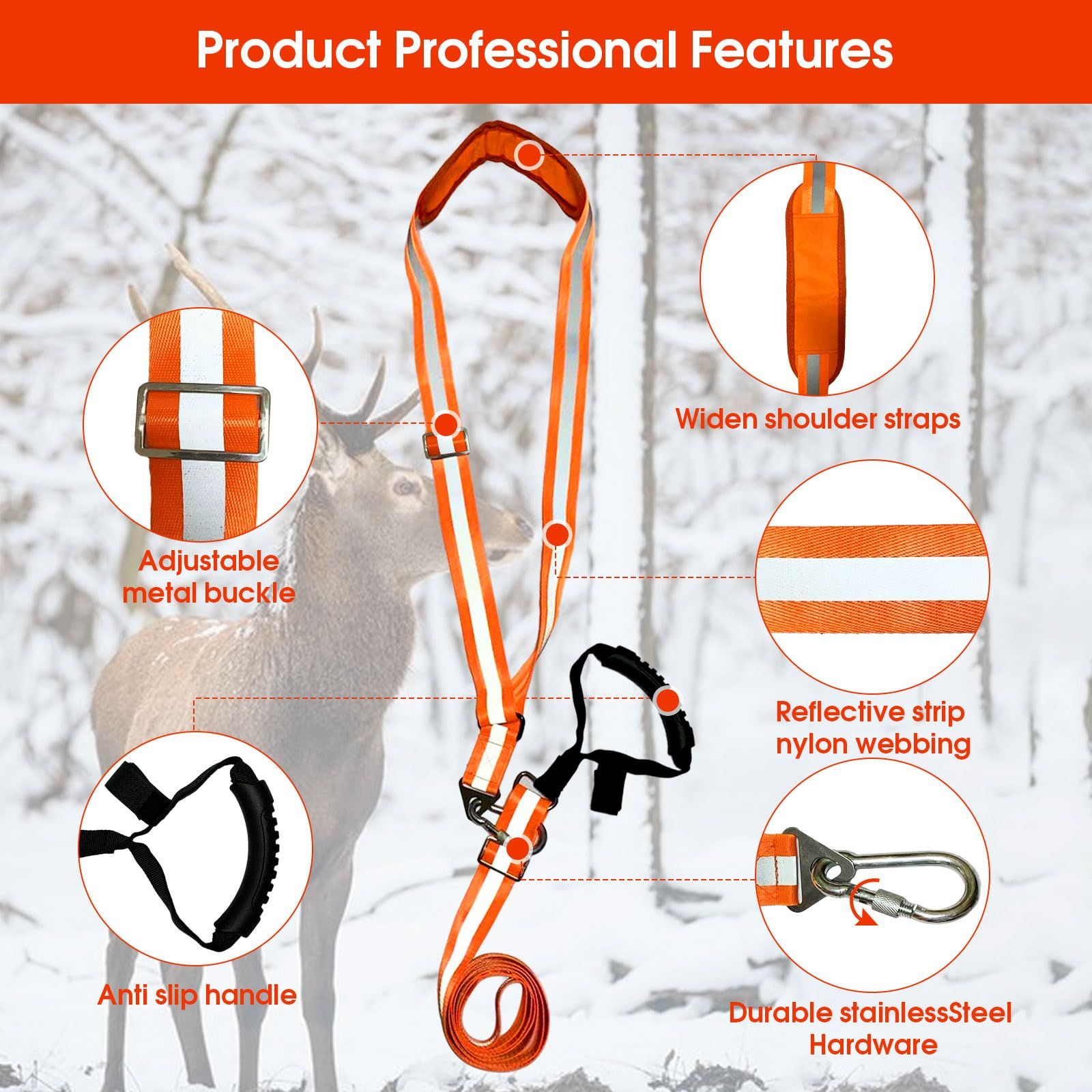 Deer Drag Strap and Harness Heavy Duty Safety Deer Dragging Rope Hunting Accessories for Hunters โ image 3