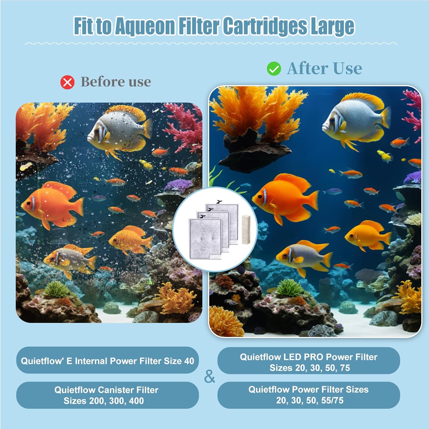 12pcs Large Filters Cartridges+8pcs Ammonia Reducer Filter Pads for Aqueon QuietFlow Power Size 20/30/50/75 & E Internal Power Size 40 & Canister Filter Size โ image 4