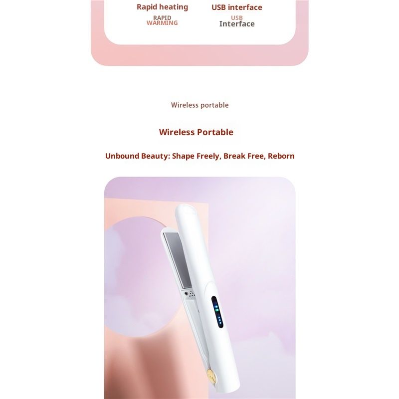 Cordless Hair Straightener 2 in 1 Mini Curler and Flat Iron Ceramic Portable USB Rechargeable Travel Hair Styler for Women Men with Pouch (White 19.5 × 2cm) — image 3