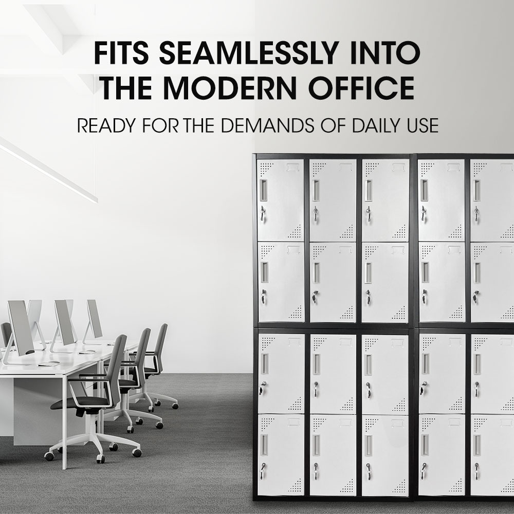 FORTIA 12-Door Metal Storage Locker Cabinet Gym Office Lockers Compartment, Black & Light Grey โ image 4