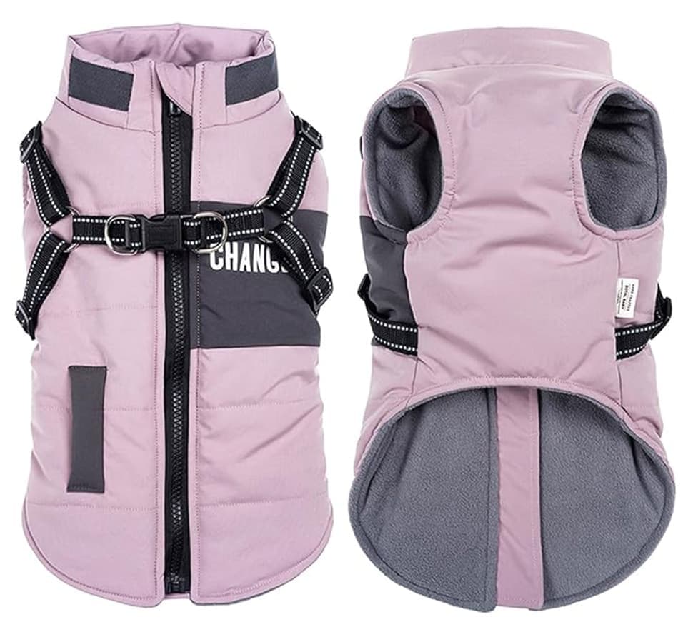 Warm Soft Winter Dog Vest with Stand Collar, Wind and Waterproof, Multiple Colors, Pink, S to XL