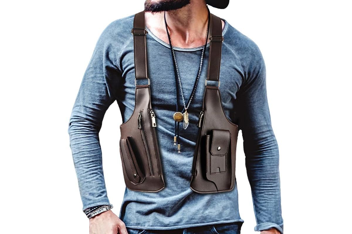 Outdoor Double Shoulder Armpit Bag with Multiple Pockets - Brown โ image 5