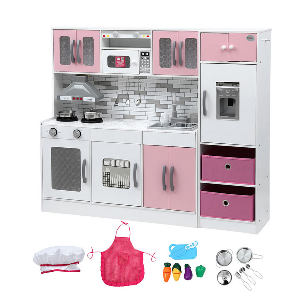 Keezi Kids Kitchen Playset 2-Piece Wooden Pretend Play Coffee Maker Toy 100CM Pink โ image 2