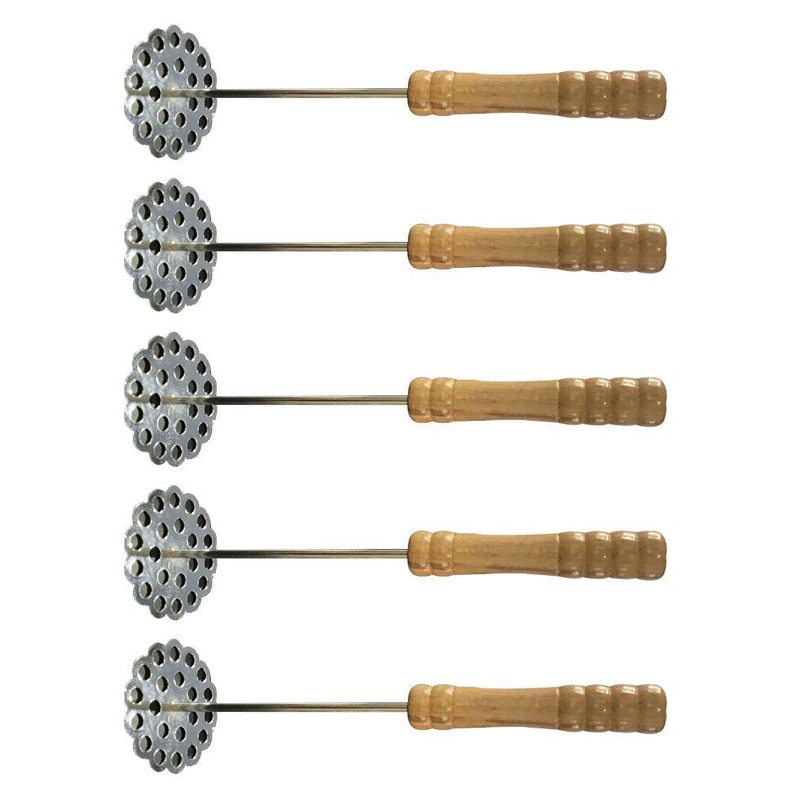 5pcs Potato Masher Portable Stainless Steel Wooden Handle Manual Spud Smasher Kitchen Tool โ image 4