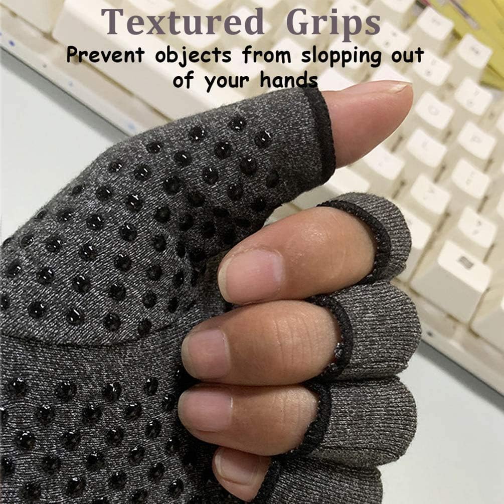 Half Finger Compression Arthritis Gloves with Gel Palm Support for Rheumatism, RSI and Carpal Tunnel Relief, Heather Grey, Size S โ image 5