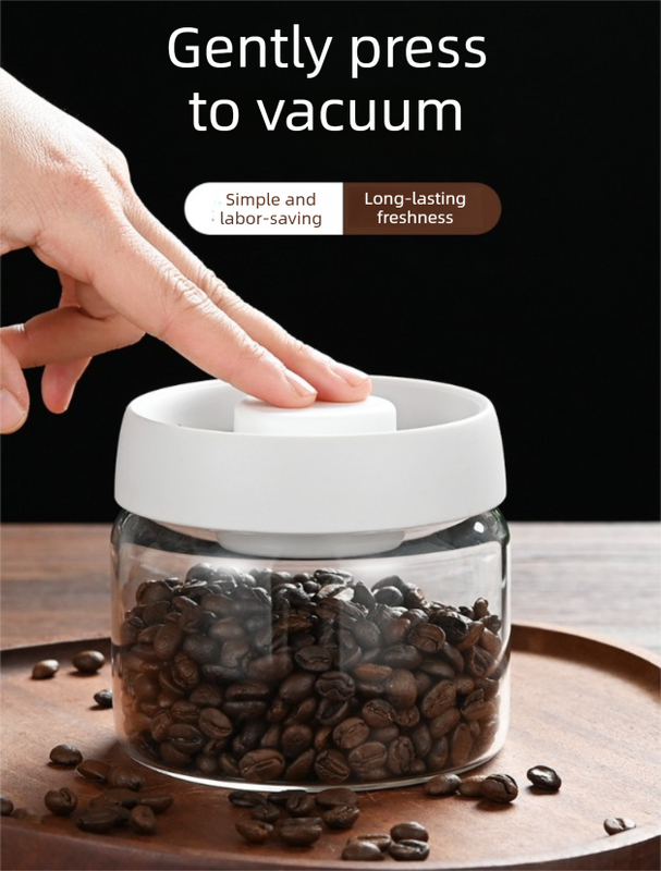 900ml Vacuum Sealed Glass Coffee Canister - One-Press Airtight Storage Jar - Medium Size Moisture-Proof Borosilicate Container for Beans & Pantry (White Lid) — image 3