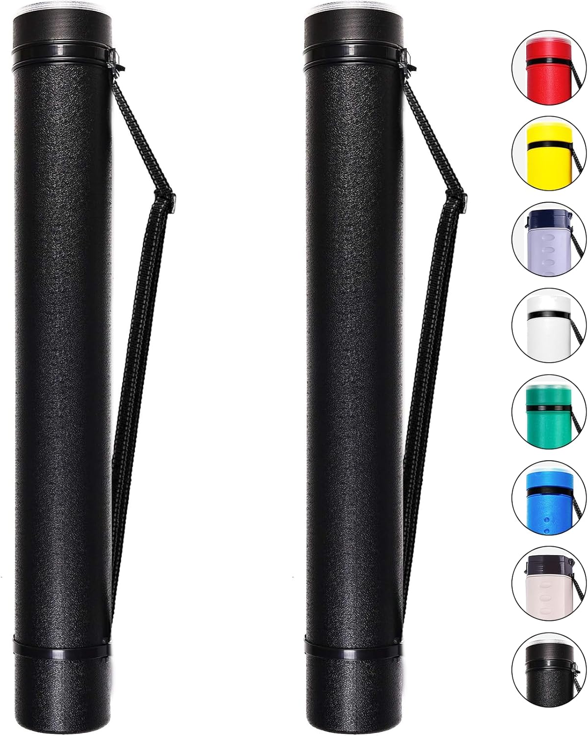 2-Pack Extendable Poster Tubes Expand from 24.5” to 40” with Shoulder Strap | Carry Documents, Blueprints, Drawings and Art | Black Portable Durable Round