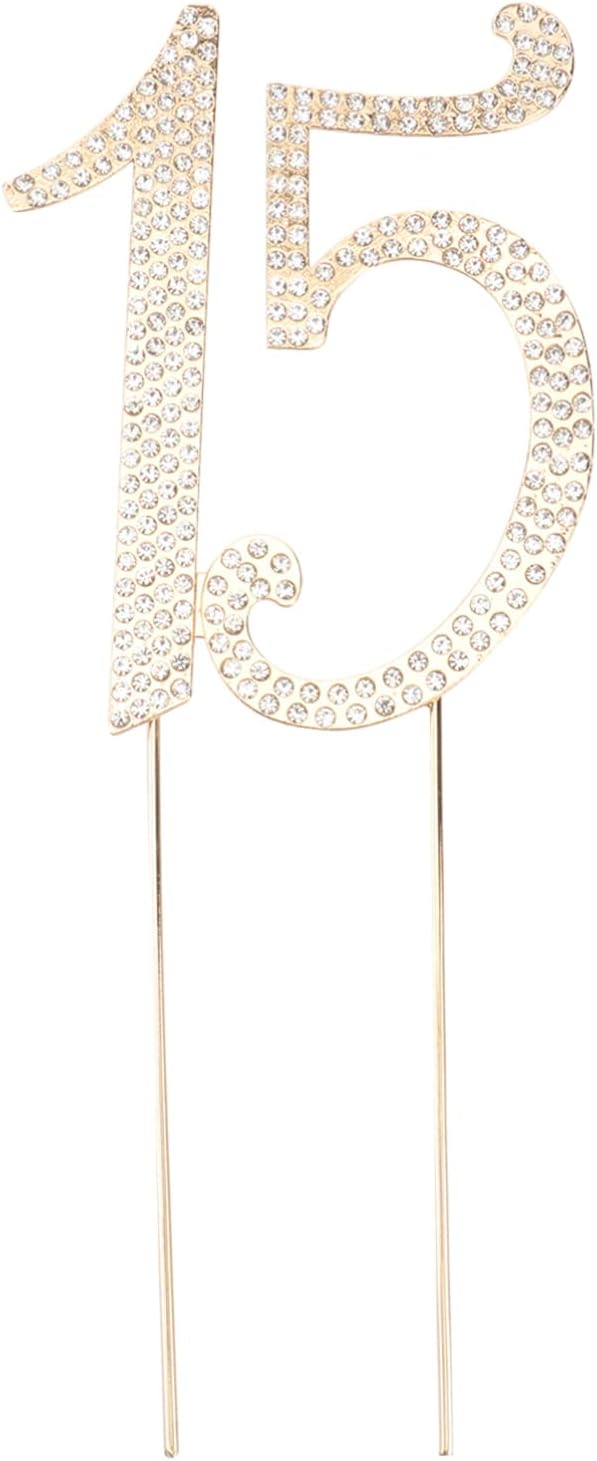 15 Cake Topper Birthday Number 15 Crystal Rhinestones Cake Topper 15th Cake Decoration for Birthday Anniversary Party Decoration Supplies (Gold)