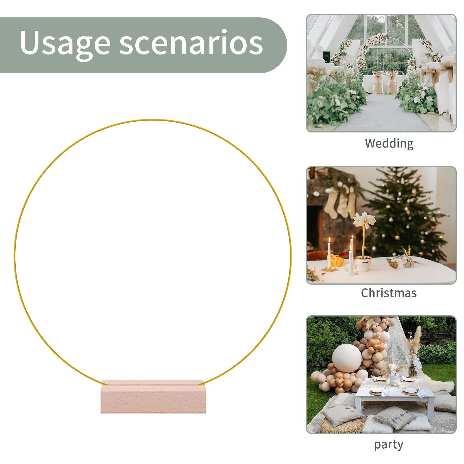 12in Metal Wreath Frame Floral Hoop Centerpiece with Wooden Stand DIY Wedding Floral Decoration Props — image 6