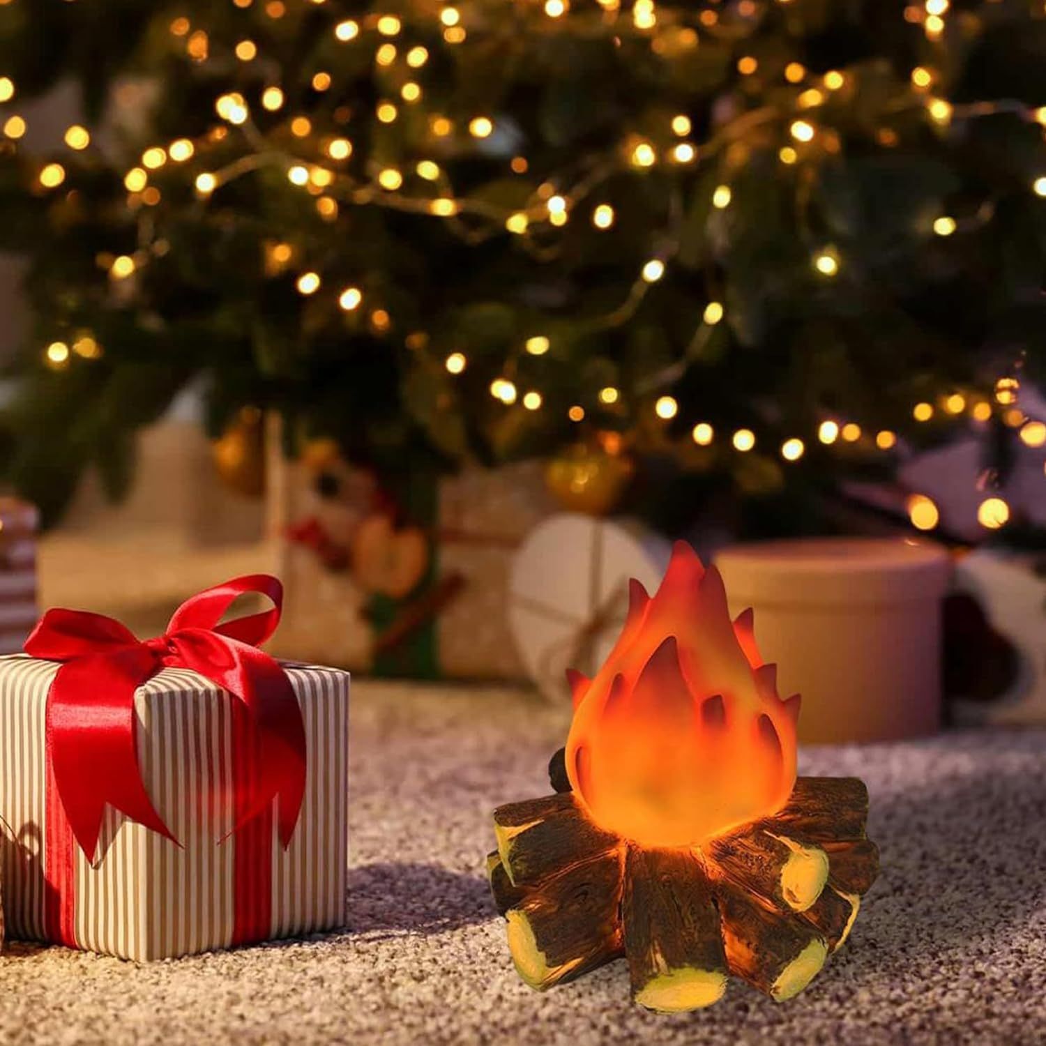 Fake Campfire,3D Faux Fireplace Logs Realistic Battery Powered Flameless Fake Fire Flame for Halloween Christmas Camping Party — image 4