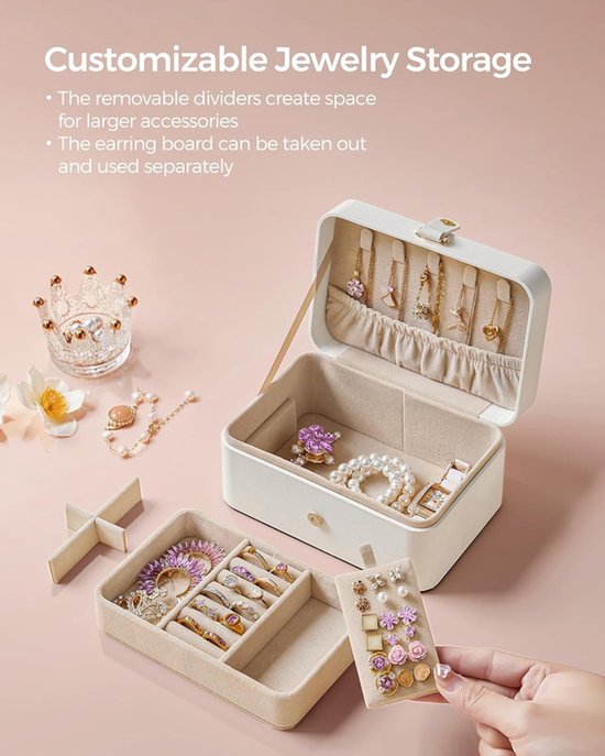 Travel Jewelry Case - 2 Layers with Velvet & Detachable Compartments - For Necklaces, Earrings & Bracelets - Pink โ image 5